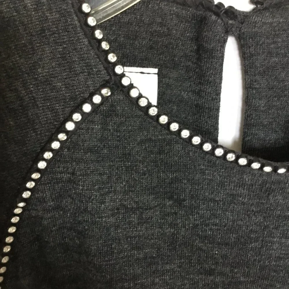 NR1 by Ned Gould Midi Dress Vintage Wool Gray with Rhinestone Accents in Size 10 - Picture 6 of 7